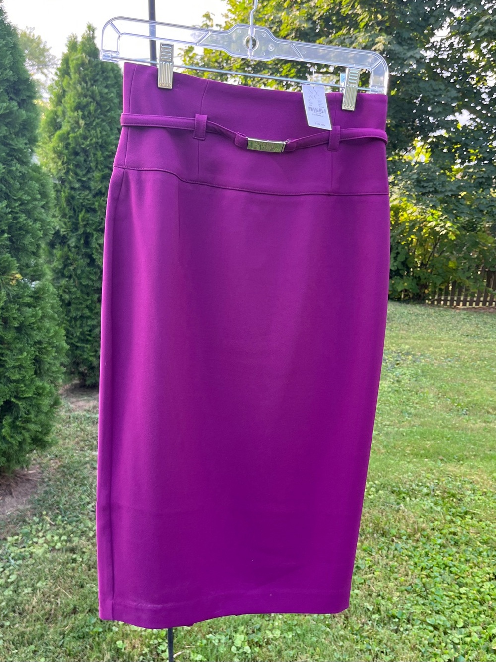 New York & Company Fuchsia Pencil Skirt with Waist Belt Detail